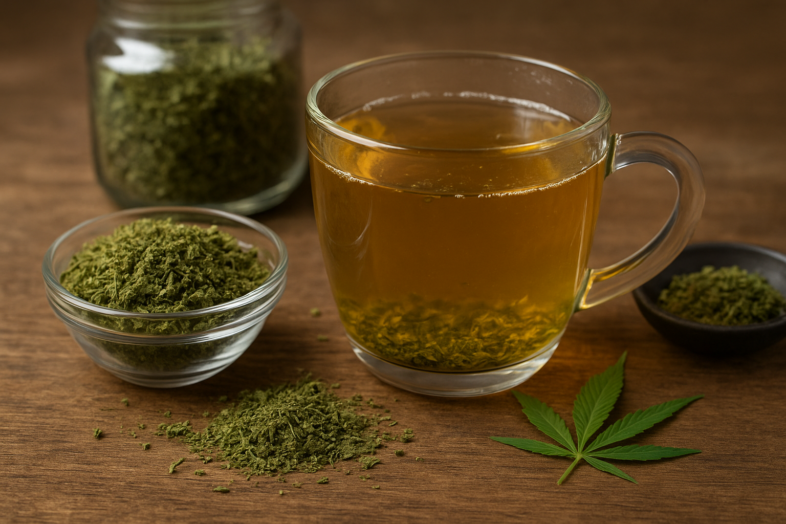 Fresh CBD shake on a wooden table, ready for use